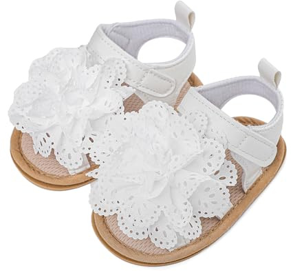 LACOFIA Sandales Bébé Filles Eté Respirant Chaussures Premier Pas pour Bébé Antidérapantes Fleurs Blanc 3-6 Mois