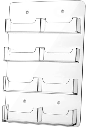 KiBcsLic Porte-cartes de Visite En Acrylique Mural Transparent Distributeur Horizontal Multi-pochettes pour Cartes et Autocollants Organisateur de Rangement G, 8 Poches