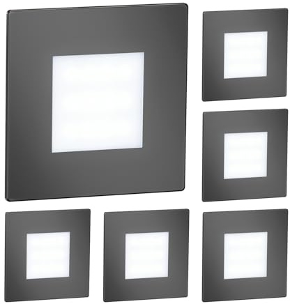 ledscom.de Luminaire d'escalier/encastré mural FEX à 6 LED pour l'intérieur et l'extérieur, de forme carrée, anthracite, 85 x 85 mm, blanc froid