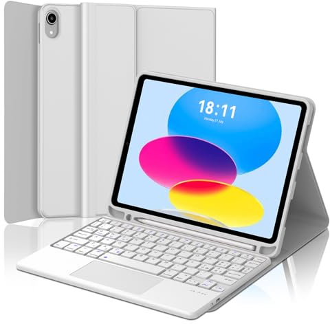 JADEMALL Tastiera con Touchpad per iPad A16 11/10 Generazion 11 2025/10.9 2022, Italiano QWERTY Tastiera Bluetooth Staccabile con Trackpad per iPad 11/10 Generazione 2025/2022, Grigio chiaro