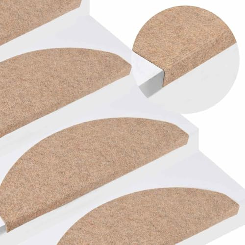 QJBSAVVA Treppenmatten Set 10 STK. Beige 65x22,5x3,5 cm Selbstklebend Nadelfilz Stufenmatten rutschfest & Waschbar Moderner Treppenteppich für Flur Wohnzimmer Büro