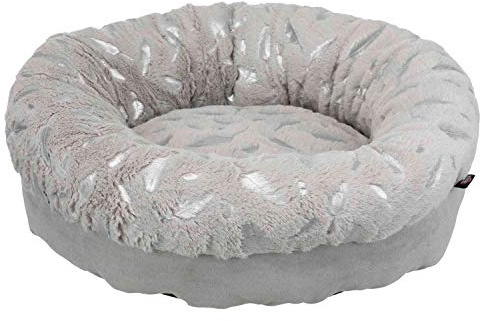 TRIXIE Hundebett Feder ø 50 cm in grau/silber - schickes Hundekissen mit Velours- und Plüschelementen - Hundekorb für kleine Hunde - rutschfest und waschbar - 36528