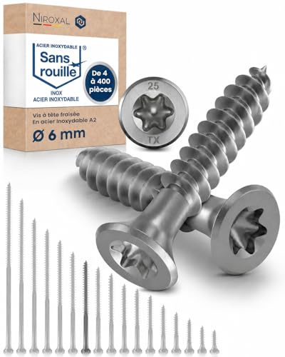 #14-2-3/4 Exterior Wood & Fence Screws 6x70mm Stainless Steel Flat Head Deck Screws Partial Thread 6mm Strong 70mm Long 10 Pieces Rust Resistant A2