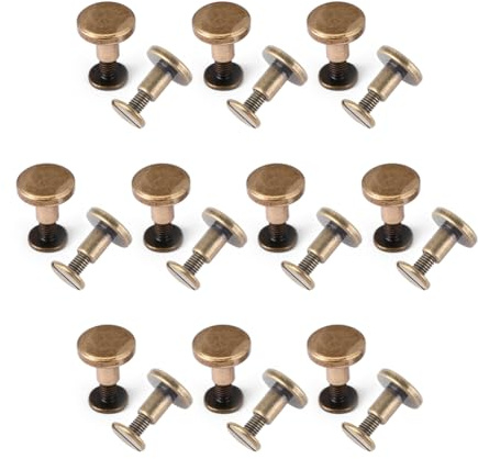 Rivet Head Nails and Screws, 20Pcs Flat Belt Binding Screw 8mm Chicago Leather Fasteners Button Stud Slotted Copper Brass Rivets Replacement for DIY Leather Decoration Shoes Repairs Bookbinding