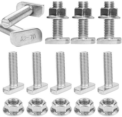 10 Stück Hammerkopfschrauben m10x25, A2-70 Hammerkopfschrauben m10 Edelstahl, Gewächshausmuttern Schrauben Set, Gewächshaus Schrauben, mit Flanschmuttern, Werkzeugzubehör für Gewächshaus
