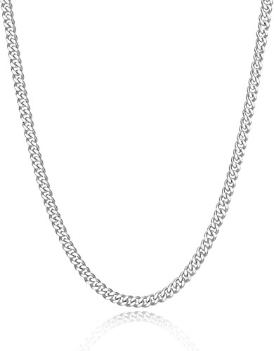 LOCCY Herren Damen Panzerkette Halskette, 3,5/5/6/7/8mm breit Edelstahl Silber Panzerkette Gliederkette Kette Silberkette Hip-Hop Kette Halskette Länge 46-66cm (Silber-3,5MM Breit, 56.00)