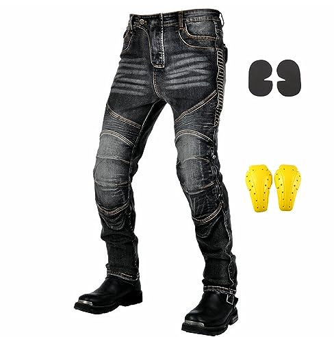 GEBIN Motorradhose Herren, Motorrad Jeans Herren mit Protektoren, Aramidfaser Jeans Motorrad, Motorrad Hose mit Oberschenkeltaschen (Black,XL)