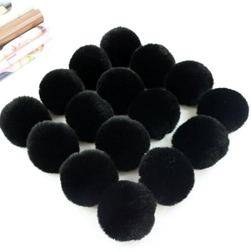 15 stycken fuskpäls pompon pälstofs 6 cm fuskpäls tofs pälstofs pom pom gör-det-själv med gummiband fuskpäls pom boll för mössor nyckelring halsdukar väska stickad mössa tillbehör – svart