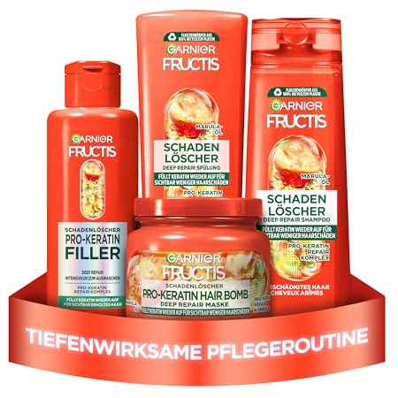 Garnier Fructis Skadesläckare hårvårdsset för skadat hår, med pro-keratin och marulaolja, schampo (250 ml), balsam (200 ml), hårbehandling (200 ml), mask (320 ml), 4 delar
