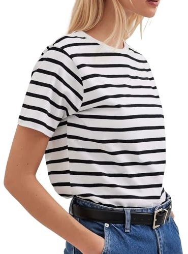 MGizo DtiSpectrum T-Shirt da Donna Classica A Maniche Corte in Cotone A Righe, vestibilità Ampia, con Comodo Scollo Rotondo, Top Casual da Donna