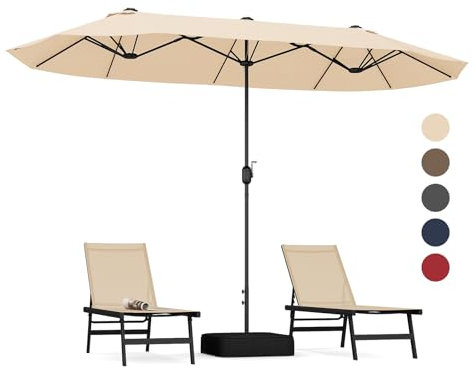 COSTWAY Grand Parasol de Jardin Exterieur avec Pied, 400 x 200 cm, Parasol Double XXL avec Manivelle, 8 Personnes, Toile en Polyester, pour Terrasse, Patio, Piscine (Beige)