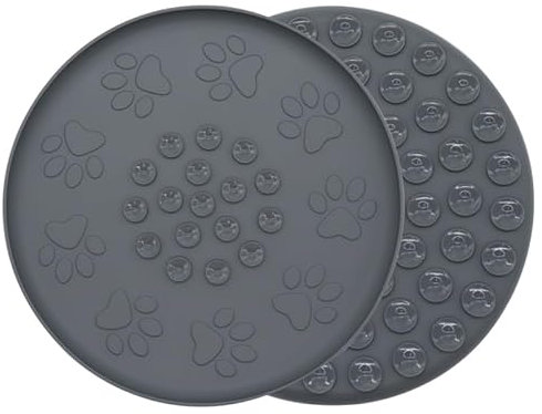 Doweiss Napfunterlage Silikon,Basic rutschfeste Unterlage für Hundenapf oder Katzennapf Mit Doppelseitiger Anti-Rutsch Saugnapf Rotundität Napfunterlage (Grau, L-Durchmesser 33cm)