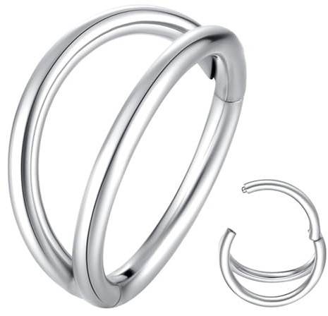 Popuhoops 20G 6mm Double Hoop Nose Ring Silver 316L Surgical Steel Cartilage Earring Septum Jewelry Seamless Hinged Clicker Segment 20 Gauge Conch Daith Tragus Helix Rook Piercing Lip Ring