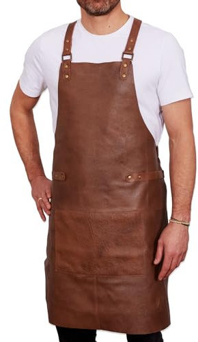 REDSALT® Premium Lederschürze 100% Rindsleder 84x62cm Crossback braun | Profi BBQ Grillschürze | Arbeitsschürze Küche Gastronomie Bar Barista | Kochschürze Küchenschürze Schürze Geschenke für Männer