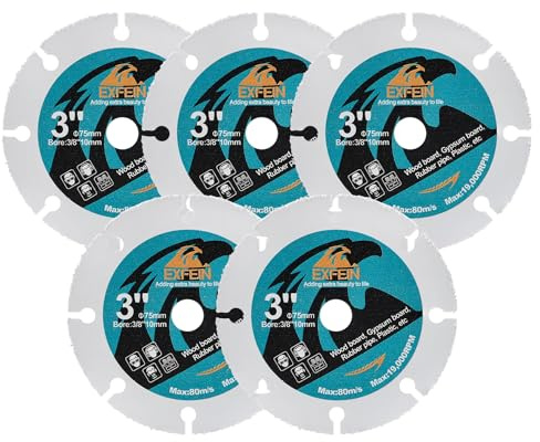 EXFEIN Disco da taglio in carburo per legno 75mm 5 pezzi per smerigliatrice angolare Disco da taglio per legno, legno con chiodi, laminato, tubo in gomma, plastica, gesso