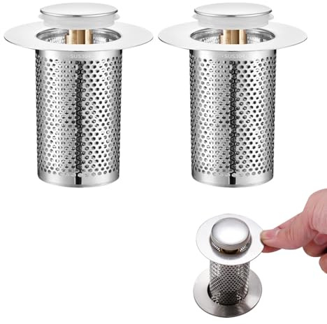 Dräneringssil i rostfritt stål, avtagbart golvavloppsfilter med trycktyp mässingsstuds-kärna för att filtrera bort hårsil för badrum kök balkonger (3,3 x 5,5 cm)