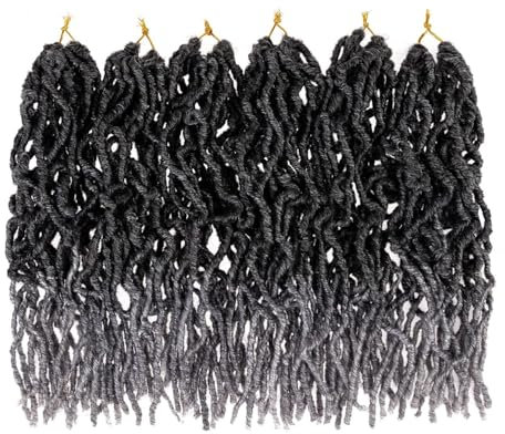 Leeven 12 Pouces Grey New Faux Locs Crochet Hair for Distressed Faux Locs 6 Packs Wavy Goddess Soft Locs Crochet Braids Hair Extensions for Women Synthetic Faux Locs Braiding Hair TGREY#