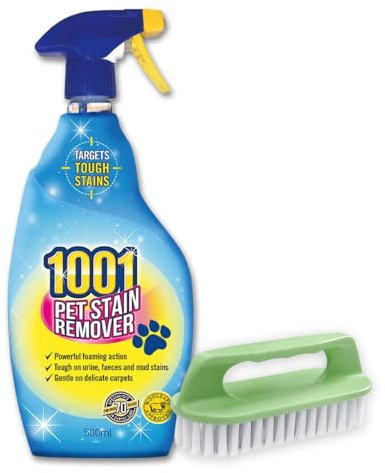 1001 Pet Stain And Odour Remover + Carpet Brush for Cleaning – Tough Pet carpet cleaner for Rugs, Sofas, Car Seats & Furniture | Deep Cleaning Spray, Gentle on Fabrics, Enzymatic Cleaner