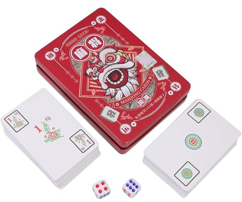 Mah Jong, Mahjong Card Game Set, 144 Mahjong Playing Cards, 2 Dices, Iron Case Print Mahjong Card, Noiseless Table Game for Home Travel Camping, Portable Playing Cards for Party Entertainment ﻿