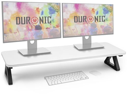 Duronic DM06-2 WE Supporto per Monitor e Laptop, 81x30 cm, Rialzo Ergonomico da Scrivania per 1 o 2 PC, Altezza 15 cm, Portata 10 kg, Bianco, Mensola Salvaspazio per Casa e Ufficio