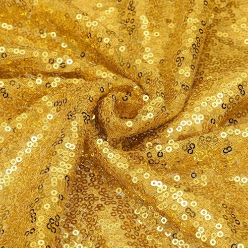 sourcing map Dark Gold Sequin Fabric, by The Yard, 1 Yard Length 4.3ft Wide Sequin Velvet Fabric Shiny Sparkly Cloth for DIY Sewing, Dress, Backdrop, Tablecloth, Table Runner