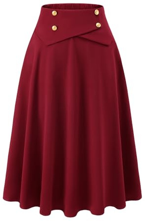 Bbonlinedress Jupe Noël Femme Mi Longue Hiver Jupe Vintage Classique Casual Midi Taille Haute Elastique A-Ligne avec Poches S-XXL Dark Green XL