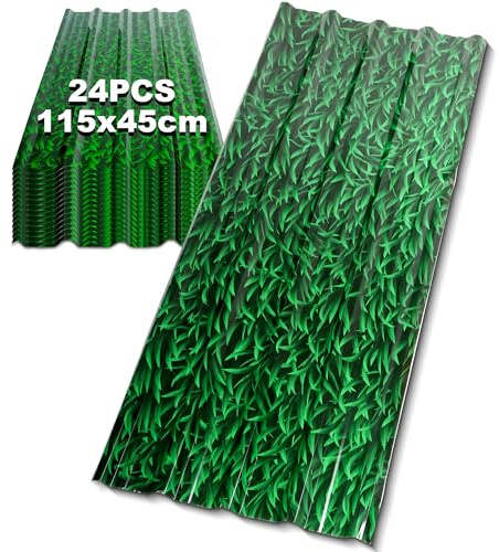 SROCHN 24x Metal Roofing Sheets 115x45CM, Grass Pattern Galvanized Steel 0.25mm Corrugated Roof for Carports Tool Sheds Greenhouse Wall Cladding