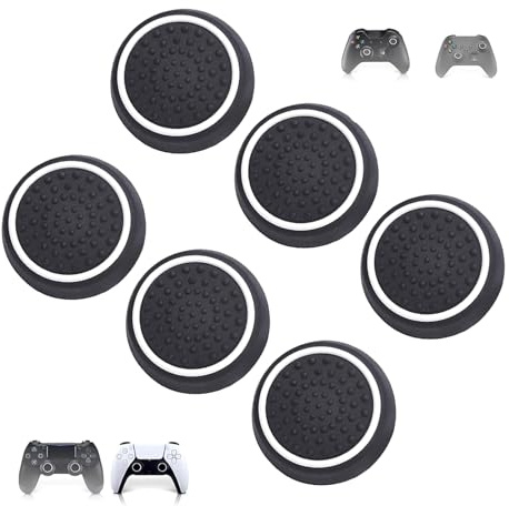 6Pcs Silicone Thumb Stick Grips Caps Controller Grips Controller Thumb Grip | Performance Replacement Thumb Grips Compatible With PS3 / PS4 / PS5 / Xbox One 360 Controller(6Pcs All Black)