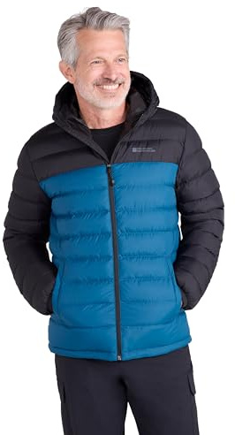 Mountain Warehouse Season Mens Padded Puffer Jacket | Lightweight & Water Resistant Hooded Coat, Tested to -30C, Insulated to keep Warm, Ideal for Winter, Light Rain, Walking