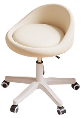 Tabouret Ergonomique a Roulettes avec Dossier Reglable en Hauteur 47-57cm 360° Pivotant Tabouret Bureau a Domicile, pour Maison, Magasin, Cuisine, Beauté(White)