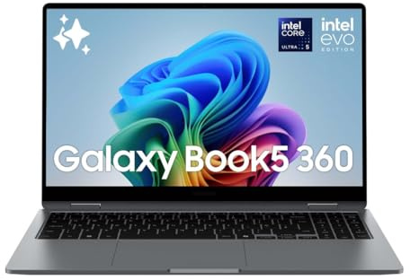 Samsung Galaxy Book5 360 15.6, Garanzia 3 anni, AI PC, Processore Intel Core Ultra 5 Serie 2, 16GB RAM, 512GB SSD, Display AMOLED TouchScreen, S Pen, Windows 11 Home, Copilot+ PC, Gray [ITA]