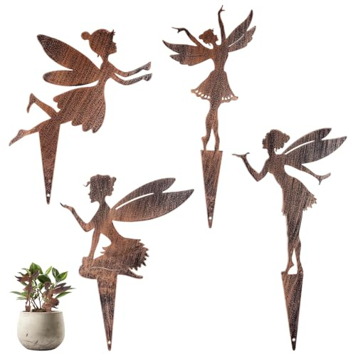 4 Pezzi Decorazioni Giardino Esterno, Elfi Ruggine Decorazione da Giardino, Metallo Addobbi Primavera Decorazioni per Giardinaggio, Esterno Ruggine Decorazione per Cortile Prato Vaso da Fiori