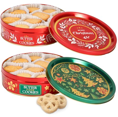 Weihnachtliche Butterkeksdose 340g – zufällige Auswahl des Designs – süße Butterkekse-Mischung, halal und mit natürlichen Aromen – festliche Keksdose mit Weihnachtsgebäck zum Advent und Weihnachten