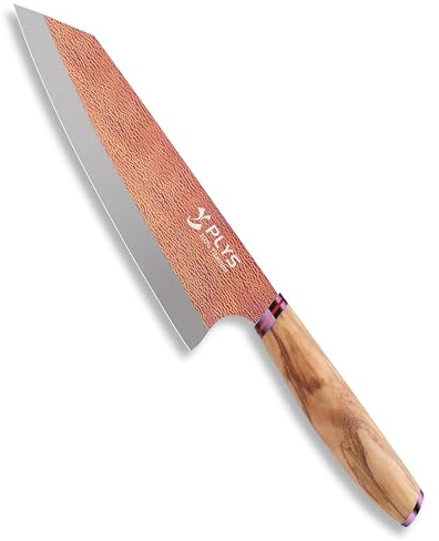 Plys Titane Couteau Chef Japonais Kiritsuke: Lame de 20,5 Cm, Tranchant Professionnel, Manche Ergonomique en Bois, MatéRiau en Titane Ultra-LéGer (Jaune Doré)