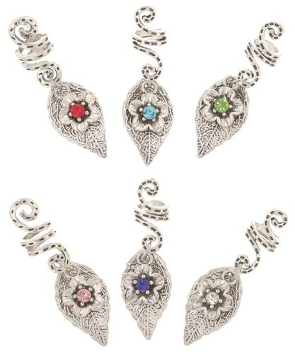 MALUGOGO Lot de 6 anneaux pour dreadlocks avec pendentifs en forme de feuille en alliage, bijoux de cheveux tressés en spirale pour dreads et décorations de tresses, adaptés pour les coiffures reggae