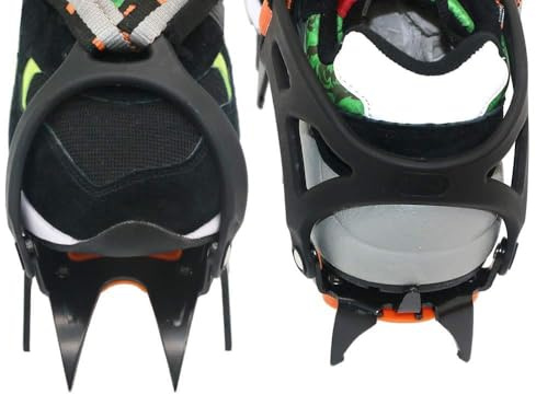 Mtlavishness Crampones de Hielo de 12 Dientes Pinzas de Hielo Tacos de tracción para Nieve con Longitud Ajustable Apto para Zapatos US 6 13.5/CN 36 46 Picos de Acero al Manganeso