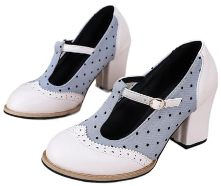 Dam T-band Mary Jane Pumps Low Block Chunky Heels Stängd Rund Tå | Retro StäNgd Tå, Rund Tå, Justerbart SpäNne FöR FestbröLlopsarbete