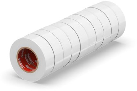 ERKO Ruban adhésif isolant électrique Blanc 15mm x 10m 10 pièces PVC - Réparation de câbles électriques - Très flexible avec une forte adhérence - Résistant aux produits chimiques, chatertone