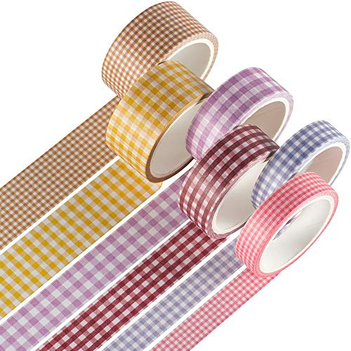 YUBX 6 rullar Washi tejpset VSCO dekorativ tejp för gör-det-själv-hantverk, kultidskrifter, planerare, scrapbooking, inpackning (grundläggande pläd)