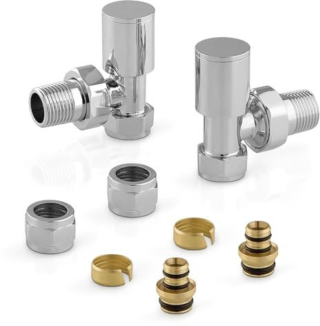 Set valvole scaldasalviette in acciaio cromato, COMPLETO di raccordi per tubi in multistrato da 16x2 mm, attacchi universali G ½