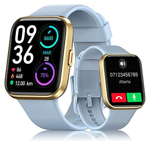Smartwatch Damen Herren,Smartwatch mit Telefonfunktion,1,7 Touchscreen Schrittzähler Uhr mit Alexa,60+ Sportmodus,Pulsmesser Schlafmonitor SpO2,Whatsapp Erinnerung,IP68 Wasserdicht Fitness Tracker