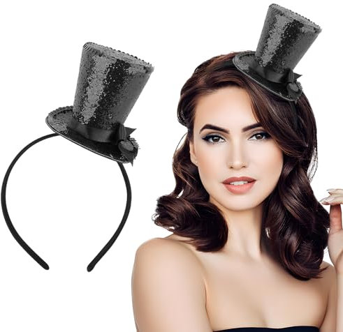 BOFUNX Cerchietto Cilindro Glitter Fascia per Capelli a Forma di Cappello Accessori per Donna Ragazza