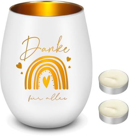 Nuenen Bicchiere Portacandele con 2 Candeline Bianche Portacandele in Vetro con Candele e Incisioni Danke für Alles Regalo di Pensione per Colleghi Regalo di Addio Grazie per Cambiamenti di Lavoro