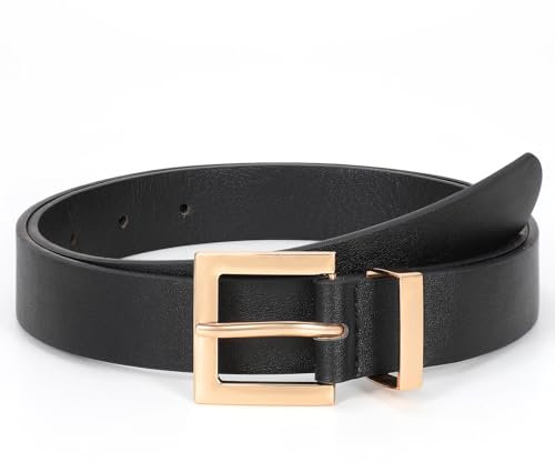 WHIPPY Ledergürtel Damen Leder Gürtel für Jeans Hosen goldene Schnalle Damengürtel Schwarz Schnalle,schwarz 110cm