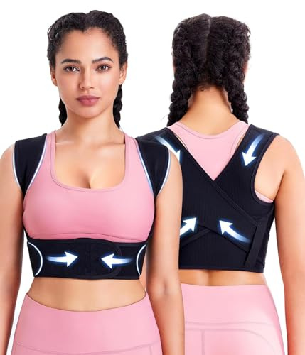 Bingrong Correttore Posturale Spalle Schiena Donna Fascia Lombare Supporto Schiena Regolabile Busto Ortopedico Lombare per Schiena Dritta (Nero, M-L)