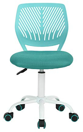 FurnitureR Sedia da ufficio moderna senza maniche per studio bambini, sedia da scrivania regolabile e girevole per scrivere a casa, turchese