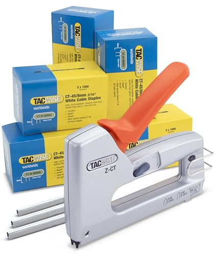 Tacwise 1787 Z-CT Duo Grapadora Metálica para Cables con 25.000 Grapas Blancas, Utiliza Grapas CT-45 y CT-60