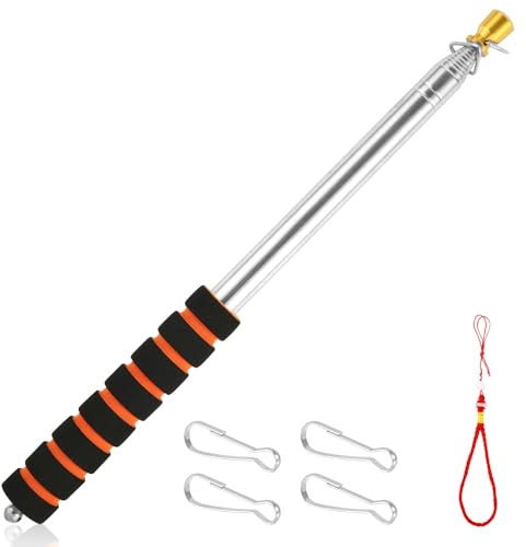 NQEUEPN 9.8ft Telescopic Handheld Flagpoles with Clips, Portable Flag Pole Anti-Slip Teaching Pointer Stick Lightweight Tour Guide Flag Pole Pointer Extendable Flag Pole for Festival Teacher (Orange)