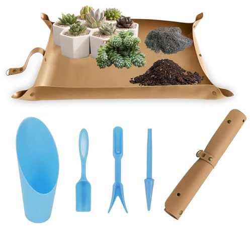 FEIQIAO Leder Topfmatte Repotting Matte, Tragbare Sukkulente Pflanzenmatte, wasserdichte Verdickte Faltbare Gartenmatte, Topfplatte Pflanzenmatten zum Umtopfen (braun, 60CM*30CM)