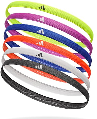 Adidas Hairband Set - 6 Thin - Bright Multi - Black, White, Red, Purple, Blue, Yellow